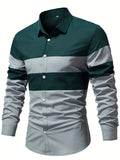 Marshall Long Sleeve Striped Shirt Men Casual  Button Down Color block Shirts MartLion   