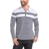 Men's Zip Long Sleeve Shirt Casual Cotton Patchwork Collared Shirt Striped Pullover Streetwear Shirt MartLion Gray US XXL 