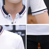 summer casual polo shirt men's short sleeve turn down collar slim fit sold color polo Mart Lion   