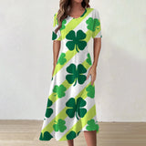 Y2k Daily St Patrick's Day Print Mid-Calf Summer Dress Women Round Neck Short Sleeves Frocks For Girls MartLion Yellow S CHINA