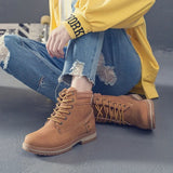 Autumn Early Winter Shoes Women Ankle Boots Flat Ladies Thick Sole Black Yellow MartLion   