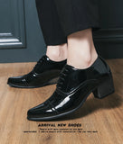 Dress Leather Shoes Men's High Heel 6cm Pointed Toe Brogue Wedding Height Increase Formal Career Work Jazz Dance MartLion   
