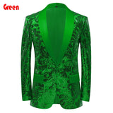 Men's Shiny Red Sequins Floral Suit Jacket One Button Shawl Lapel Tuxedo Party Wedding Banquet Prom Homme blazers MartLion Green US XS 