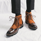 Men's Classical Retro Carved Brogue Leather Boots Suede Ankle Lace-up Short Martin High-Top Shoes Mart Lion   