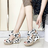 Womens High Heels Sandals Bowknot Design Platform Wedges Female Casual Increas Ladies Ankle Strap Open Toe Shoes Mart Lion   