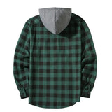 Men's Shirts Classic Plaid Casual Button Down Hooded Long Sleeved Double Pockets Shirt Hoodie Flannel Jacket Tops MartLion   