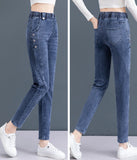 Waist Skinny Pencil Jeans Femme  Stretch Vaqueros Casual Streetwear Slim Denim Pants Button MartLion   