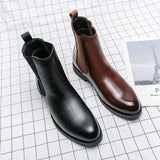 British Style Chelsea Boots Men's Mid Calf Dress Shoes Formal Ankle Antumn Masculina Split Leather Mart Lion   