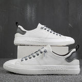 100% Genuine Leather Shoes Men's Sneakers White Cow Leather Casual Breathable MartLion Grey 10 