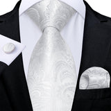 Gray Striped Paisley Silk Ties For Men's Wedding Accessories 8cm Neck Tie Pocket Square Cufflinks Gift MartLion SJT-7883  