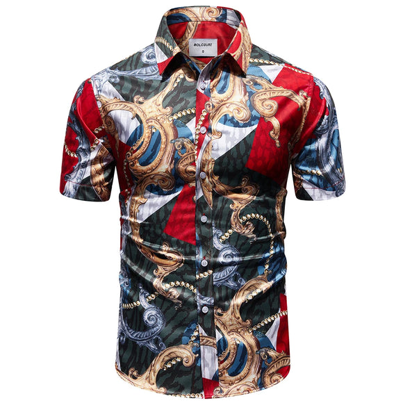  Embossed Flower Design Retro Men's Shirt Breathable Summer Top Casual Short Sleeved Beach Style Shirts MartLion - Mart Lion