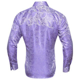 Luxury Purple Men's Silk Shirt Spring Autumn Long Sleeve Lapel Shirts Casual Fit Set Party Wedding Barry Wang MartLion   