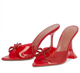 Transparent PVC Women Slippers Crystal Bowknot High Heels Red Jelly Shoes Summer Mules Slides MartLion   