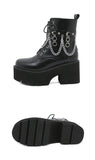 Winter Gothic Punk Women's Platform Boots Black Buckle Strap Zipper Creeper Wedges Shoes Mid Calf Military Combat Mart Lion   