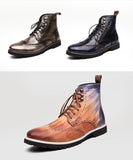 Formal Men's boots British Style Brogue Shoes Mid Calf Dress Leather Oxfords Bota Masculina Mart Lion   