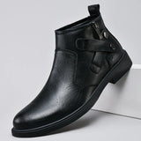 White Formal Chelsea Mens Boots Round Toe Low Heel Ankle Boots Side Zipper Leather Cowboy Boots MartLion