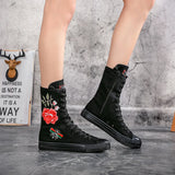  Casual Canvas Shoes Inner Zipper Front Lace Up Breathable and Flower Pattern Women's Boot MartLion - Mart Lion