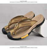 Summer Men's Flip-Flops Genuine Leather Anti-Slip Beach Slippers Sandals Anti-collision Toe Mart Lion   