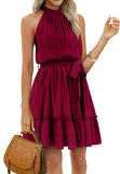 Women's Dress Summer Women's Beach Dress Folded Cake Dress Loose Neck Tie Sleeveless Dress Women's Summer Clothing MartLion   