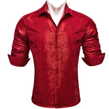 Luxury Shirts Men's Long Sleeve Silk Gold Blue White Black Red Green Purple Silver Paisley Embroidered Casual Blouses Lapel MartLion 0482 S 