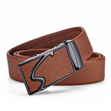 Men's Leather Belt Metal Automatic Buckle Work Black PU Strap MartLion Brown S 120cm 