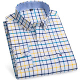 Men's 100% Cotton Long Sleeve Plaid Checkered Shirts Single Patch Pocket Standard-fit Button-down Striped Casual Oxford Mart Lion L506 41 