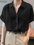 Summer Oversized Shirts Women Shirt Loose Solid Tops Short Sleeved Blouse Casual Solid Buttons Down MartLion   