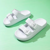 Women Slippers Adjustable Buckle Thick Platform Sandals Beach Shoes Bathroom Slipper Soft EVA Flat Sole Slides MartLion 37 White Slippers 