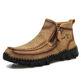 Winter Autumn Leather Boots Men's Shoes Plush Keep Warm Outdoor Ankle Snow Casual Winter MartLion no fur khaki 7 