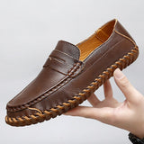 Summer Men's Genuine Leather Casual Shoes Thin Cross-Border Hand-Sewn Seam Head Layer Cowhide Walk Driving Mart Lion   