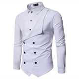 Spring Fake Two Piece Long Sleeve Shirt Men's Harajuku Casual Double Breasted Slim Fit Blouse Camisa Masculina Mart Lion White M 