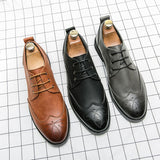 Men's Brogue Dress Shoes Formal Split Leather Lace Up Oxfords Flat Work Footwear Mart Lion   