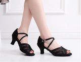 Black Mesh Latin Dance Shoes Hollow Breathable Indoor Dance Training High-heeled Sandals Tango Jazz Party Ballroom Performance MartLion   