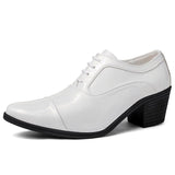 Trendy High Heel Men's White Dress Shoes Pointed Toe Lace-up Formal Leather Glitter Oxfords Zapatos Hombres Mart Lion white 822 38 