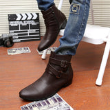 Leather Chelsea Boots Men White Dress Boots Men Casual High top Buckle Strap Formal Shoes Men Motorcycle Boots
