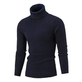 Autumn And Winter Turtleneck Warm Solid Color sweater Men's Sweater Slim Pullover Knitted sweater Bottoming Shirt MartLion Navy M 
