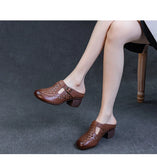 Summer Outdoor Wear Slippers Hollow Round Toe Genuine Leather Elegant Sandals Women MartLion   