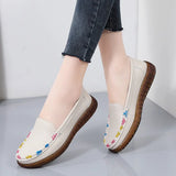 Genuine Leather Moccasin Cowhide Flat Shoes Women Casual Loafers Slip On Sneakers Soft Sole Vulcanized Spring MartLion   