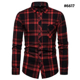 Fall Men's Long Sleeved Plaid Shirt Pockets Single Breasted Lapel Cotton Shirts MartLion   