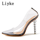 Liyke PVC Transparent Strange Perspex High Heels Women Pumps Slingback Sandals Pointed Toe Lady Party Clear Shoes Mart Lion Black 35 China