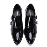 style Men's patent leather black shoes pointy high heels oxford buckle strap wedding MartLion   