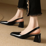 Elegant  Sandals Women Summer Shoes Pink Black Nude Medium Heels Pumps Close Toe Office Party Shoe Female MartLion   