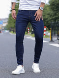 Men Jeans Stretch Skinny Denim Pants Solid Color Black Blue  Summer Street MartLion   