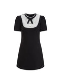 Elegant Slim Black Birthday Dress Bow Patchwork Half High Collar One-Piece Frocks Sweet Streetwear Spring Summer Gothic MartLion   