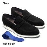Luxury Men's Penny Loafers Cow Suede Leather Brown Slip-On Sneakers Casual Shoes for Party Office Work Homme MartLion Black EUR 45 