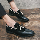 British Style Fringe Brogue Shoes Men's Pointed Leater Dress Slip-on Party Wedding Footwear MartLion   