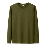 Men's t-Shirt 180g Cotton Shirt Solid Color Long-Sleeved Loose Round Neck Bottoming Tops Tees Mart Lion Army Green XXXXL 