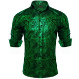 Luxury Paisley Gilding Teal Green Shirts Men's Long Sleeve Spring Autumn Clothing Wedding Prom Social Dress Shirt Blouse MartLion YC-2320 S 