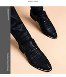  Men's Leather Concise Shoes Dress Pointy Plaid Black Breathable Formal Wedding Basic MartLion - Mart Lion