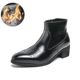 Golden Sapling Men's Winter Boots Casual Chelsea Leather Shoes High Heels Leisure Footwear MartLion Black for Winter 40 